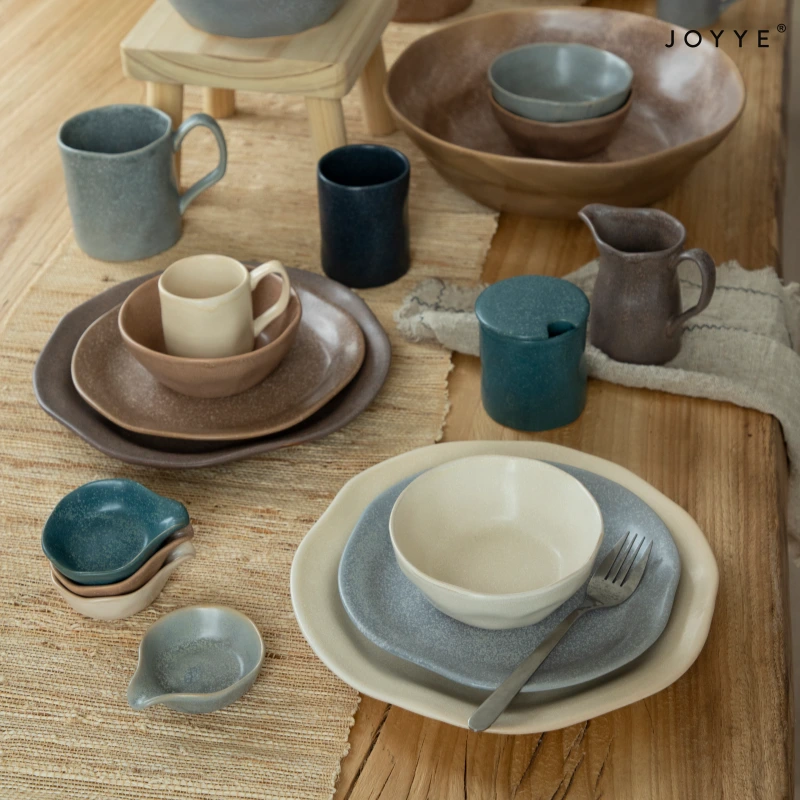OEM Wabi-Sabi Style Reactive Glaze Stoneware Bowls